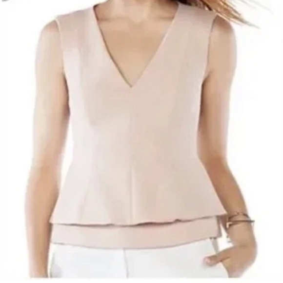 BCBGMaxAzria Blush Pink Blouse V-neck Double Peplum XXS - Picture 1 of 4